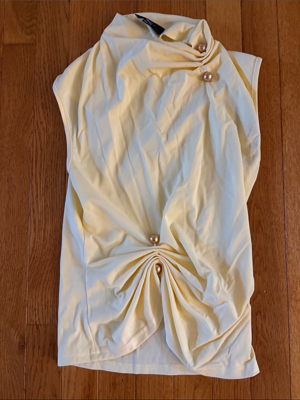 Sleeveless Pearl-Accent yellow top